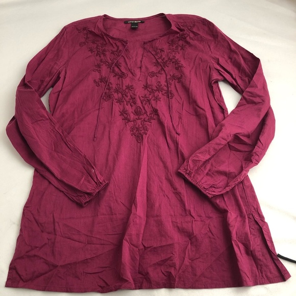 Lucky Brand raspberry keyhole cotton boho tunic L - Picture 7 of 12